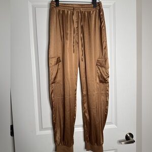 SHEIN Men's Satin Cargo Pants in Tan